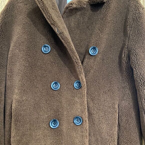 REBECCA MINKOFF Women’s WOOL BLEND DOUBLE-BREASTED BROWN TEDDY COAT Sz-S - Picture 2 of 7